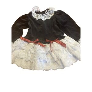 Black Velvet Girls Christmas Dress Holiday Lace Frilly Victorian Prairie 3 4